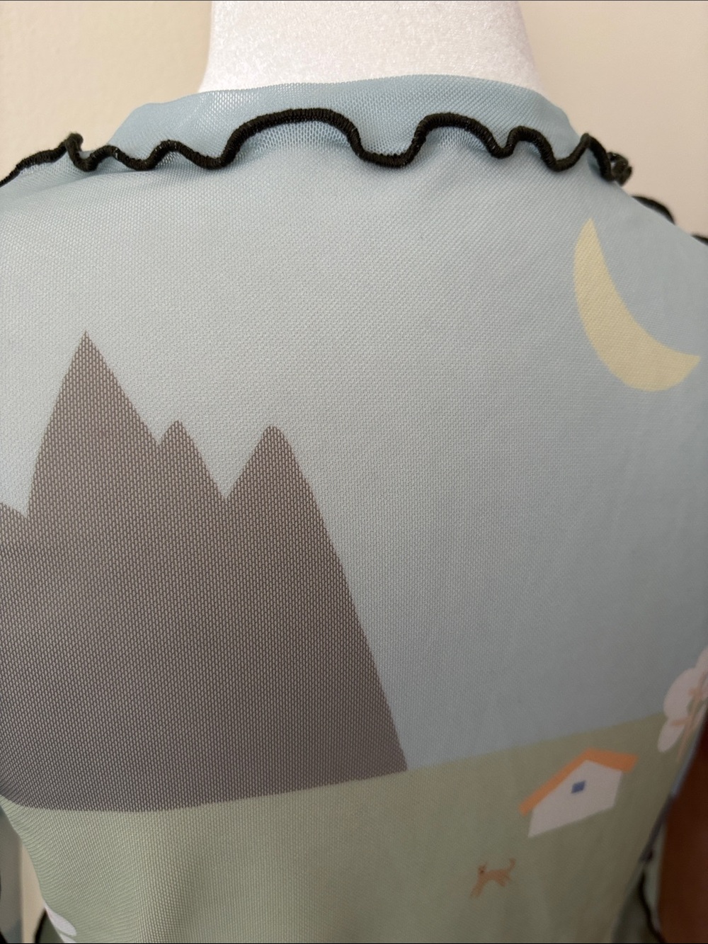 Small Kina and Tam landscape mesh top Sheer Farm Print - Light Blue/Green - Picture 6 of 7